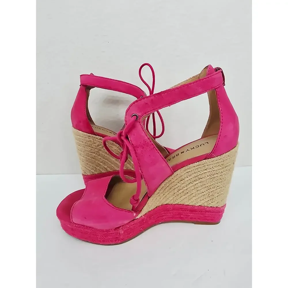 Lucky Brand Listalia Espadrille Wedge Heeled Sandals Pink 6.5